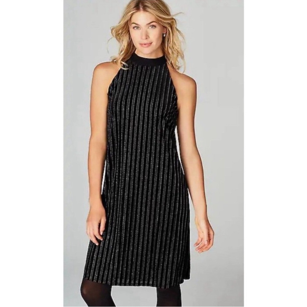 J. Jill Wearever Collection Dress Women's Large Velvet Sleeveless Striped Black